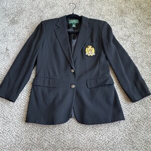 Lauren Ralph Lauren Black Embroidered Crest Blazer